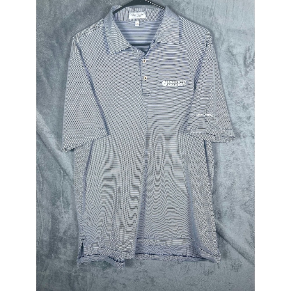 Peter Millar Polo Shirt BMW Championship Power Design Blue White Size Large - Picture 2 of 6